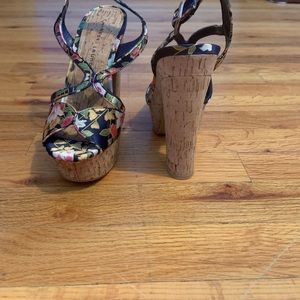 Cork floral heels